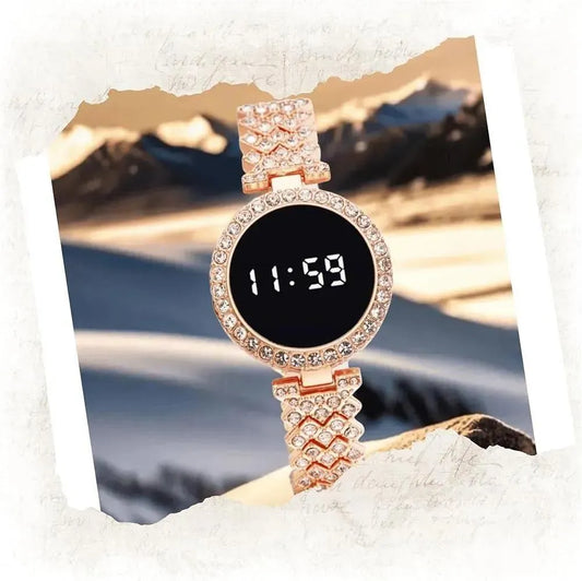 Luxury Rose Gold Women's Digital Bracelet Watch